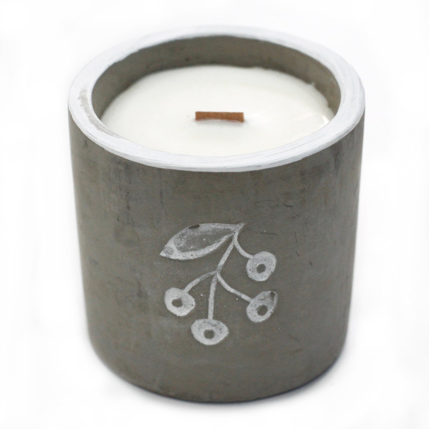 Concrete Wooden Wick Candle - Medium Pot - Berries - Juniper & Sweet Gin