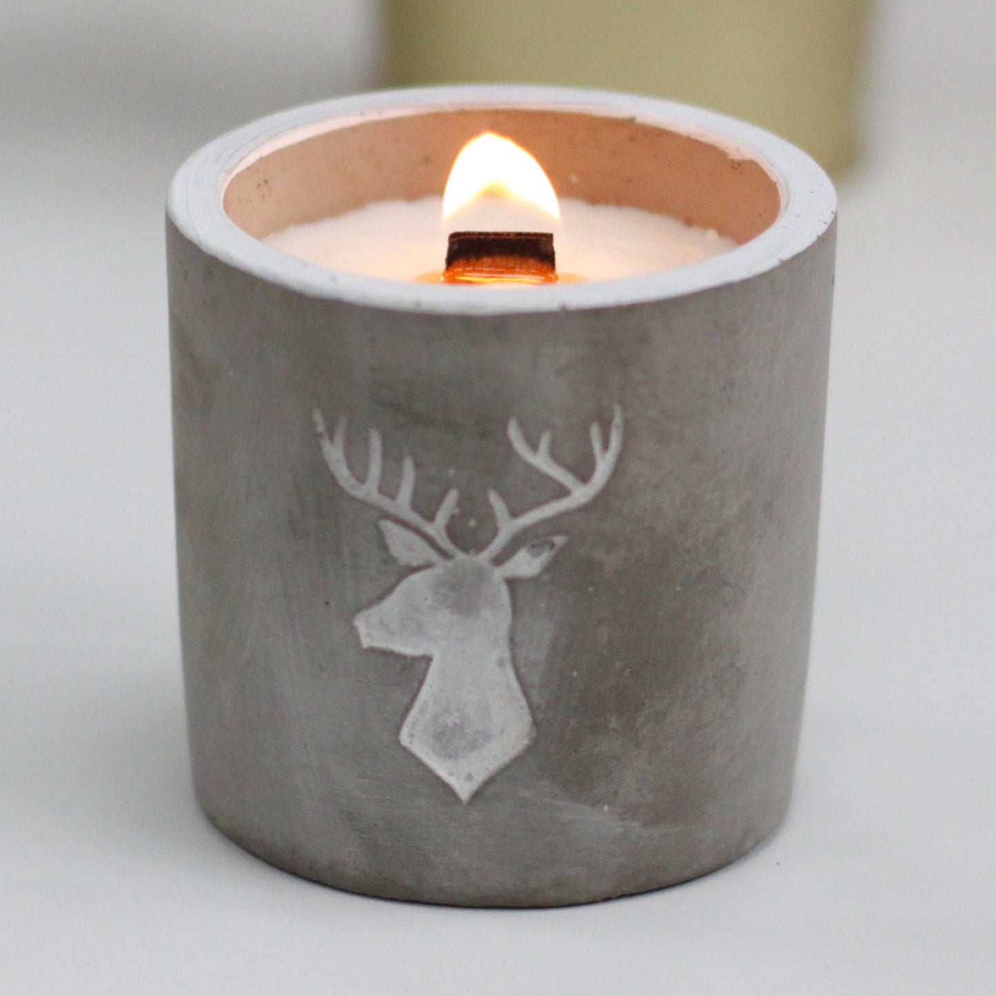 Concrete Wooden Wick Candle - Medium Pot - Stag Head - Whiskey & Woodsmoke