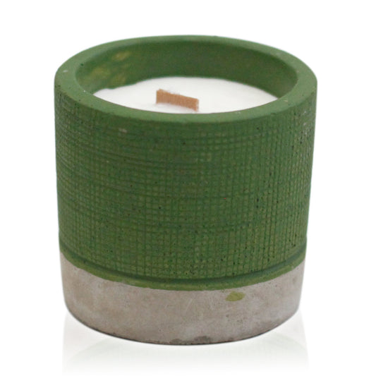 Concrete Wooden Wick Candle - Small Pot - Green - Sea Moss & Herbs