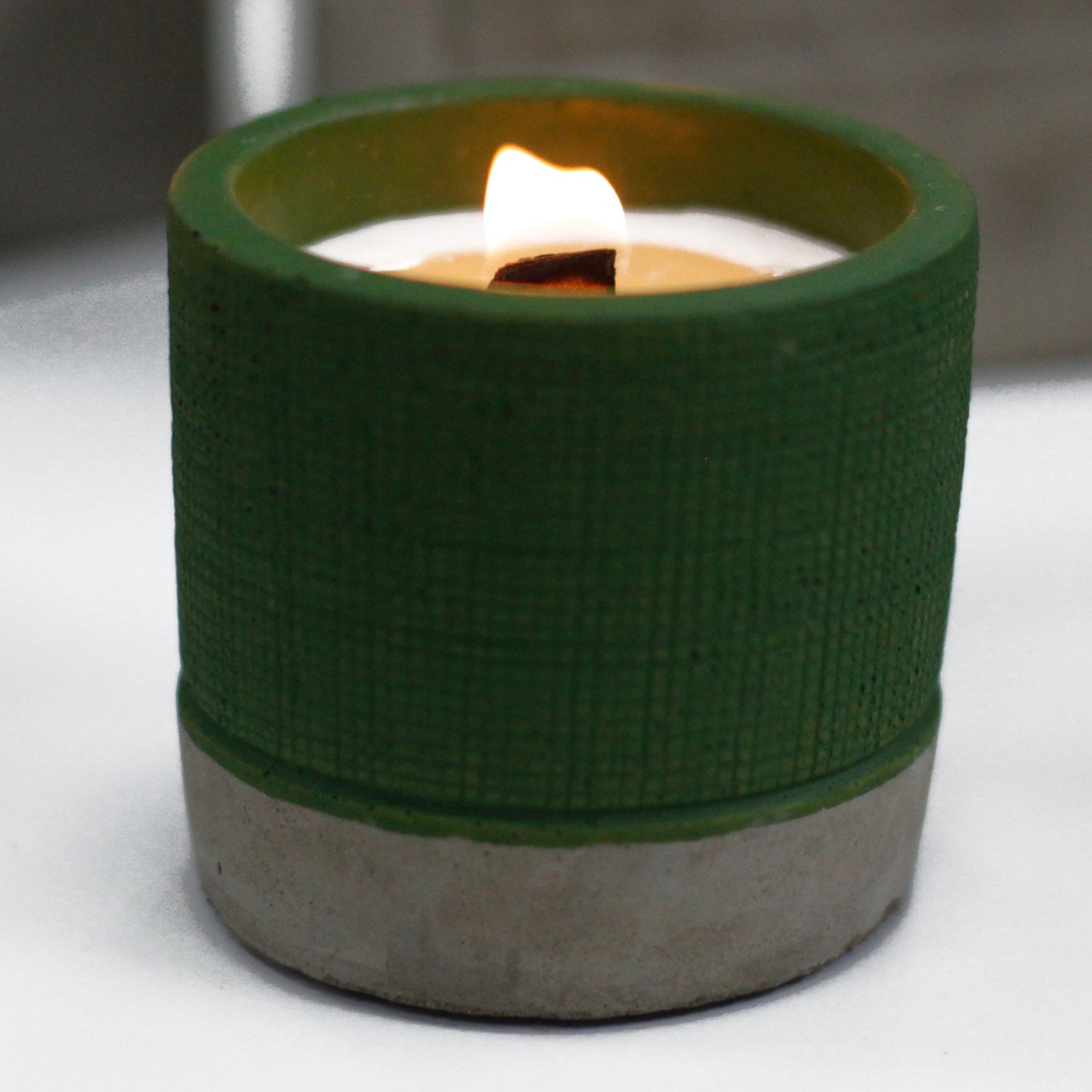 Concrete Wooden Wick Candle - Small Pot - Green - Sea Moss & Herbs