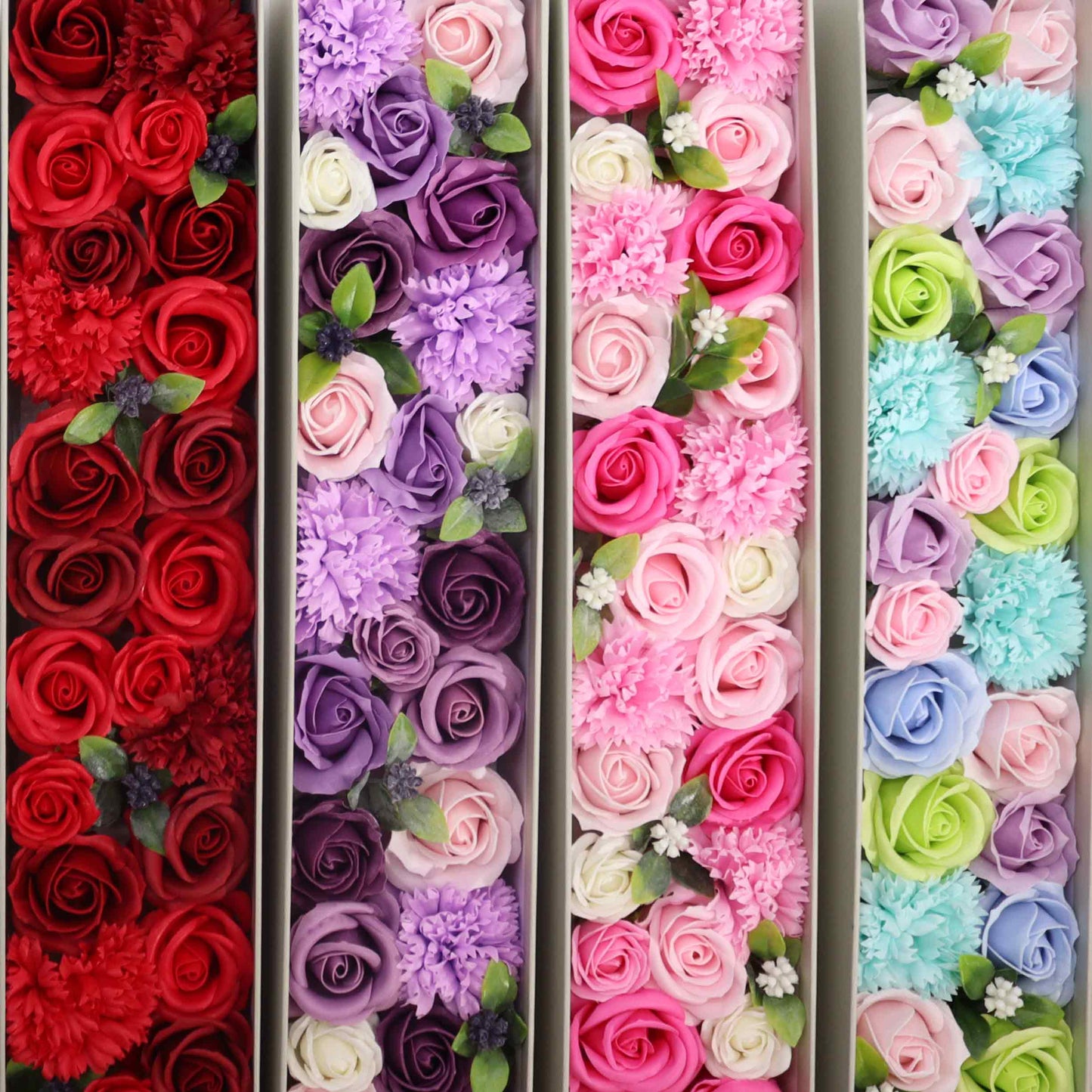 Extra Long Pink Roses & Carnations Soap Flowers Gift Box