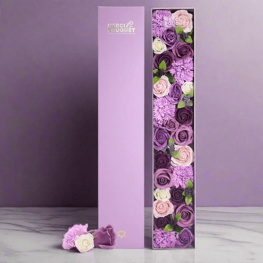 Extra Long Lavender Roses & Carnation Soap Flowers Gift Box - Coal Harbour