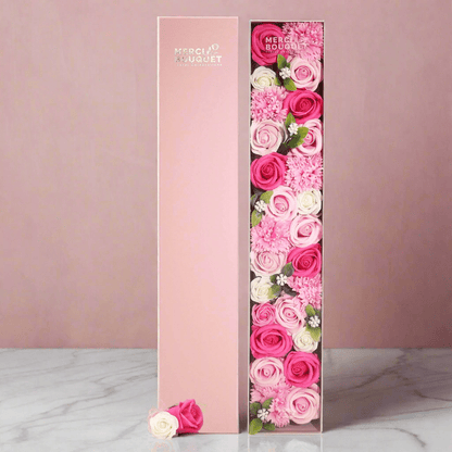 Extra Long Pink Roses & Carnations Soap Flowers Gift Box - Coal Harbour
