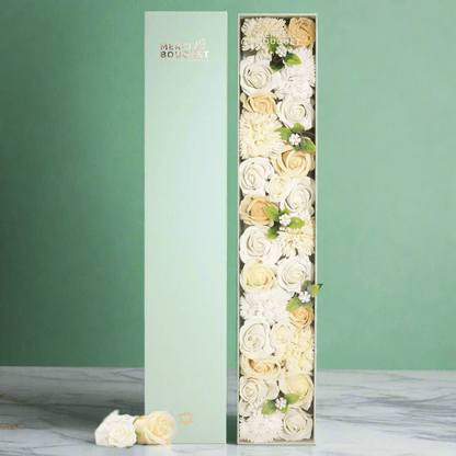 Extra Long White and Ivory Roses & Carnation Soap Flowers Gift Box - Coal Harbour