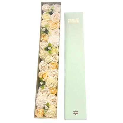 Extra Long White and Ivory Roses & Carnation Soap Flowers Gift Box - Coal Harbour