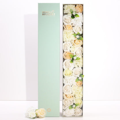 Extra Long White and Ivory Roses & Carnation Soap Flowers Gift Box - Coal Harbour