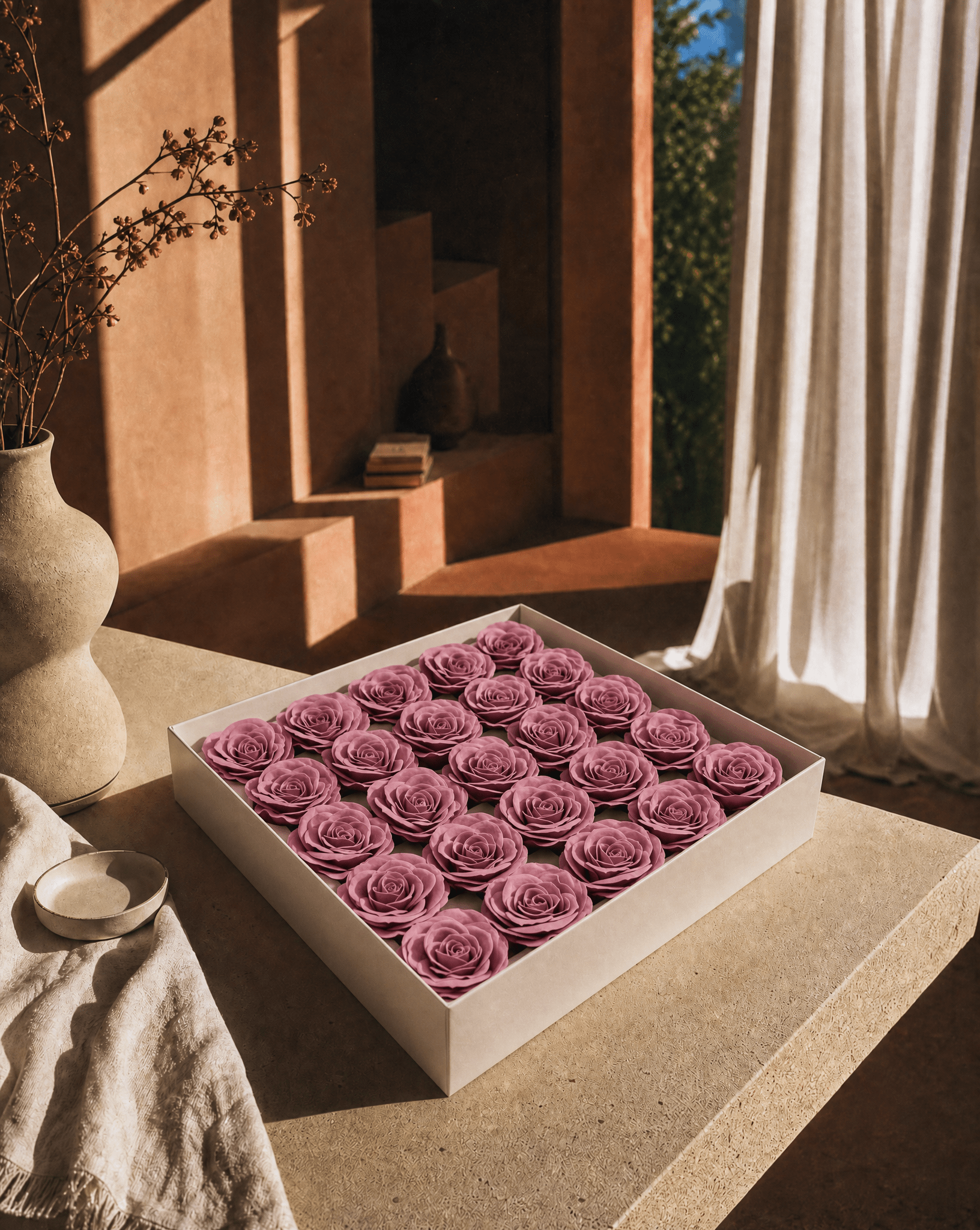 Gift Boxed Soap Flowers - 25 Operatic Mauve Roses - Coal Harbour