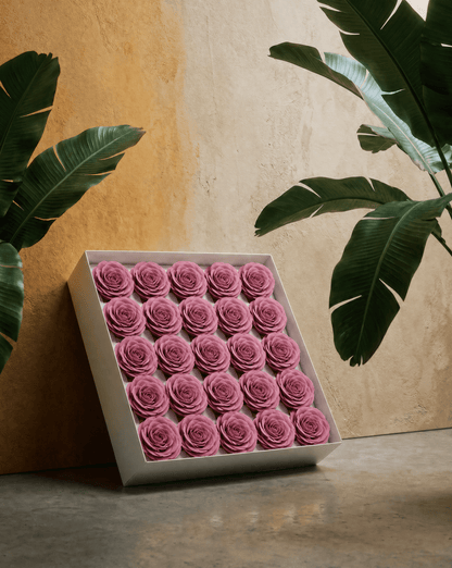 Gift Boxed Soap Flowers - 25 Operatic Mauve Roses - Coal Harbour