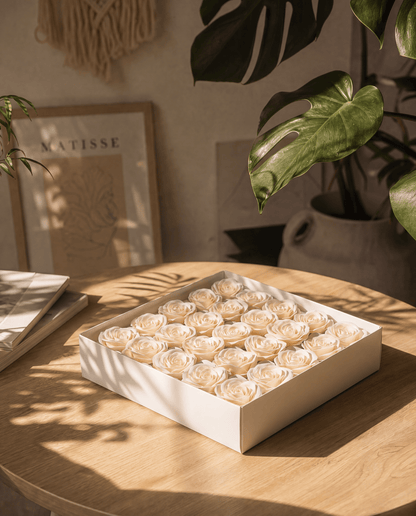 Gift Boxed Soap Flowers - 25 Victorian Ivory Roses - Coal Harbour