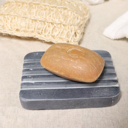 Grey Soapstone Soap Dish - Heavy Ridges - Coal Harbour