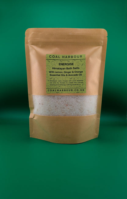 Himalayan Bath Salt Blend - Energise: Lemon, Ginger & Orange Essential Oils + Avocado Oil - Coal Harbour