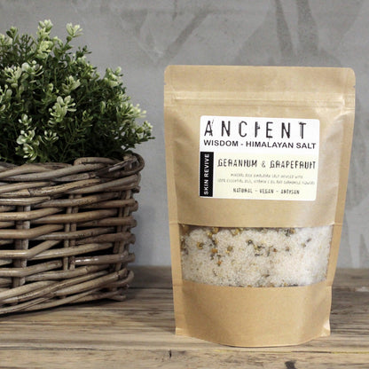 Himalayan Bath Salt Blend - Skin Revive: Geranium & Grapefruit Essential Oils + Vitamin E Oil - Coal Harbour