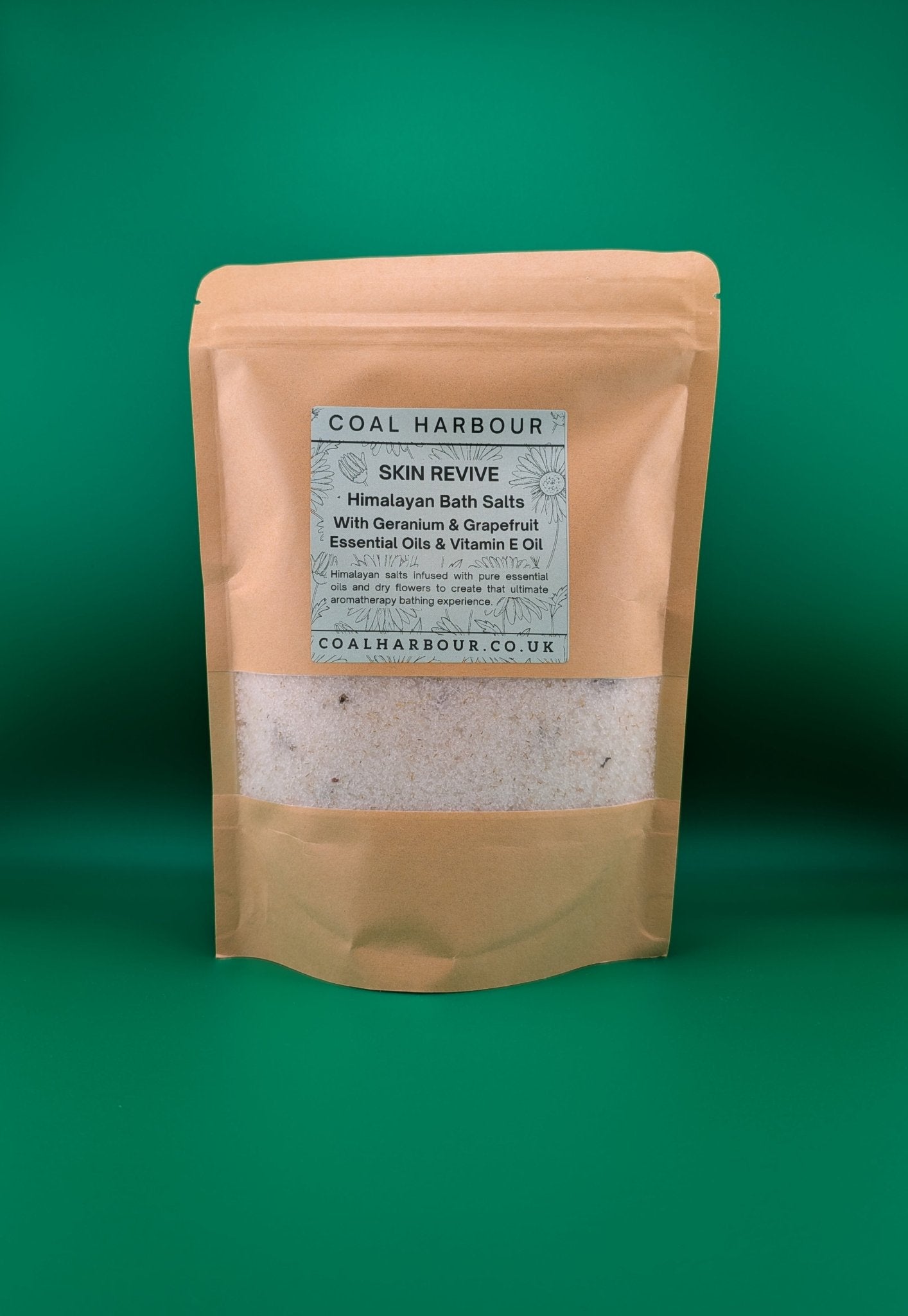 Himalayan Bath Salt Blend - Skin Revive: Geranium & Grapefruit Essential Oils + Vitamin E Oil - Coal Harbour