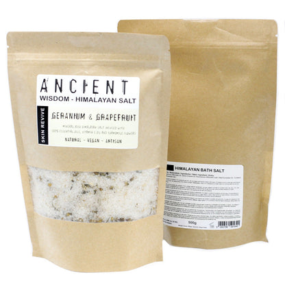 Himalayan Bath Salt Blend - Skin Revive: Geranium & Grapefruit Essential Oils + Vitamin E Oil - Coal Harbour
