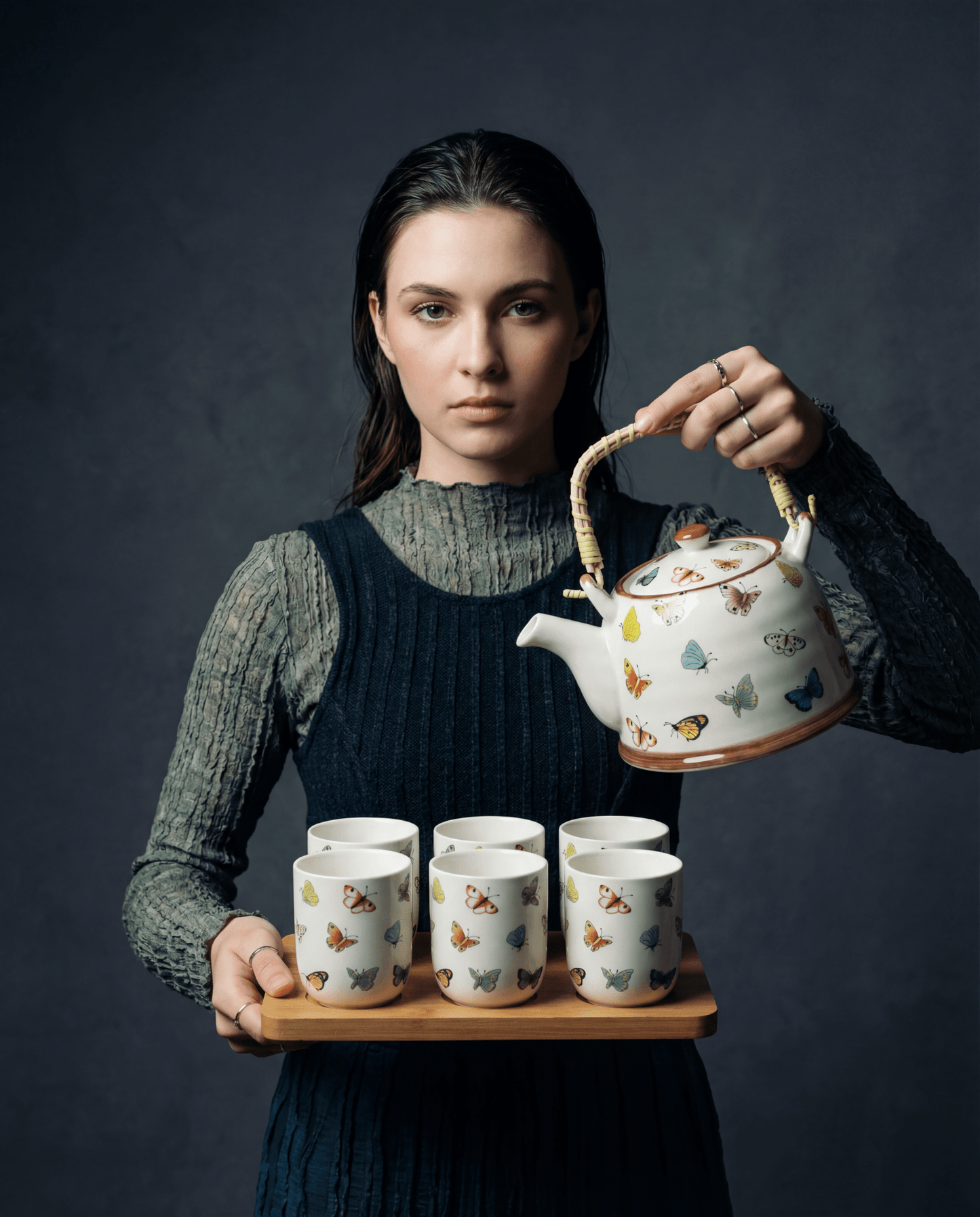 Large Herbal Teapot - Butterfly Design - Coal Harbour