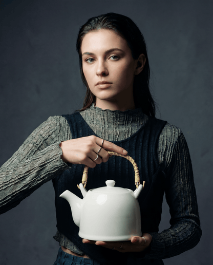 Large Herbal Teapot - Classic White Design - Coal Harbour