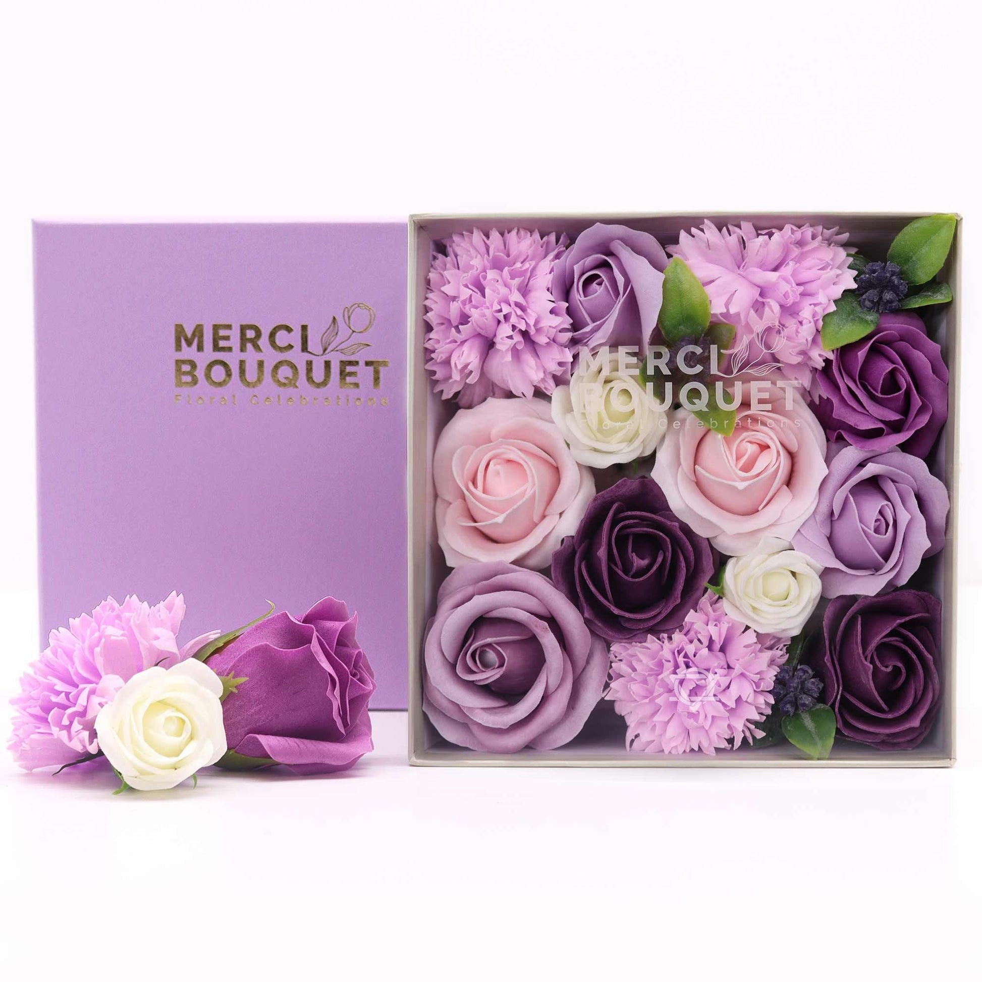 Lavender Rose & Carnation Soap Flowers Square Gift Box - Coal Harbour