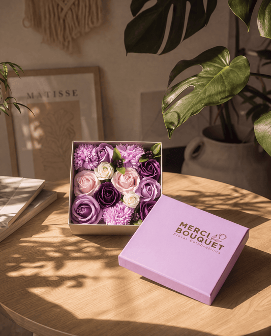 Lavender Rose & Carnation Soap Flowers Square Gift Box - Coal Harbour
