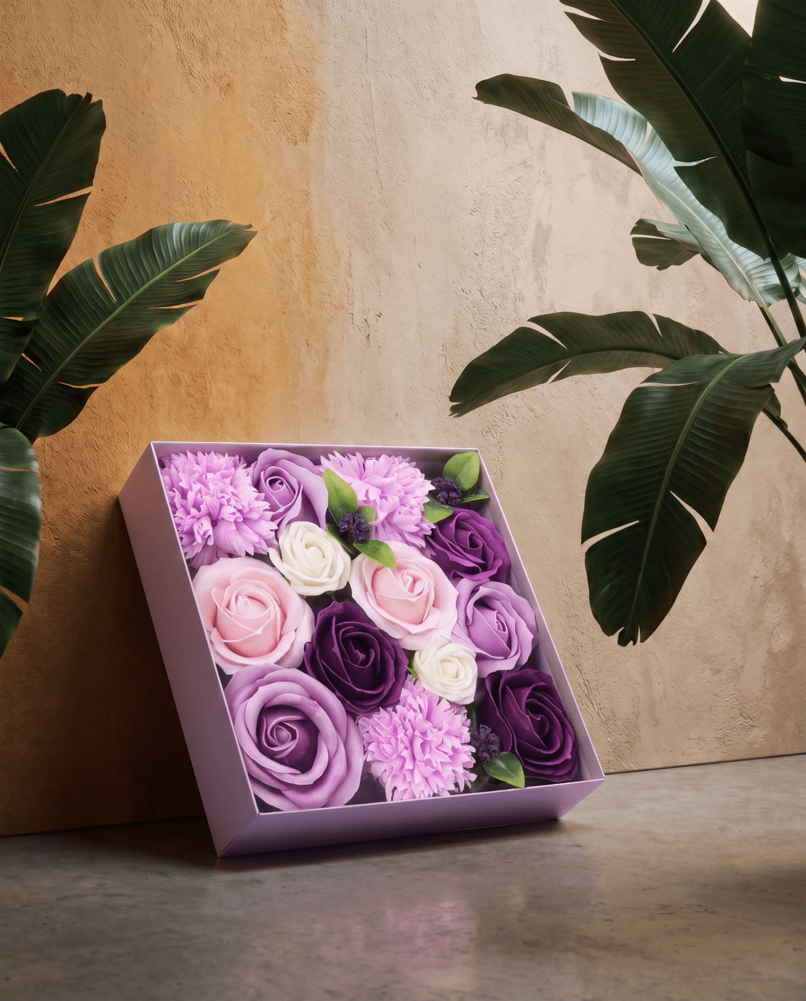 Lavender Rose & Carnation Soap Flowers Square Gift Box - Coal Harbour