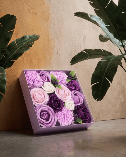 Lavender Rose & Carnation Soap Flowers Square Gift Box - Coal Harbour