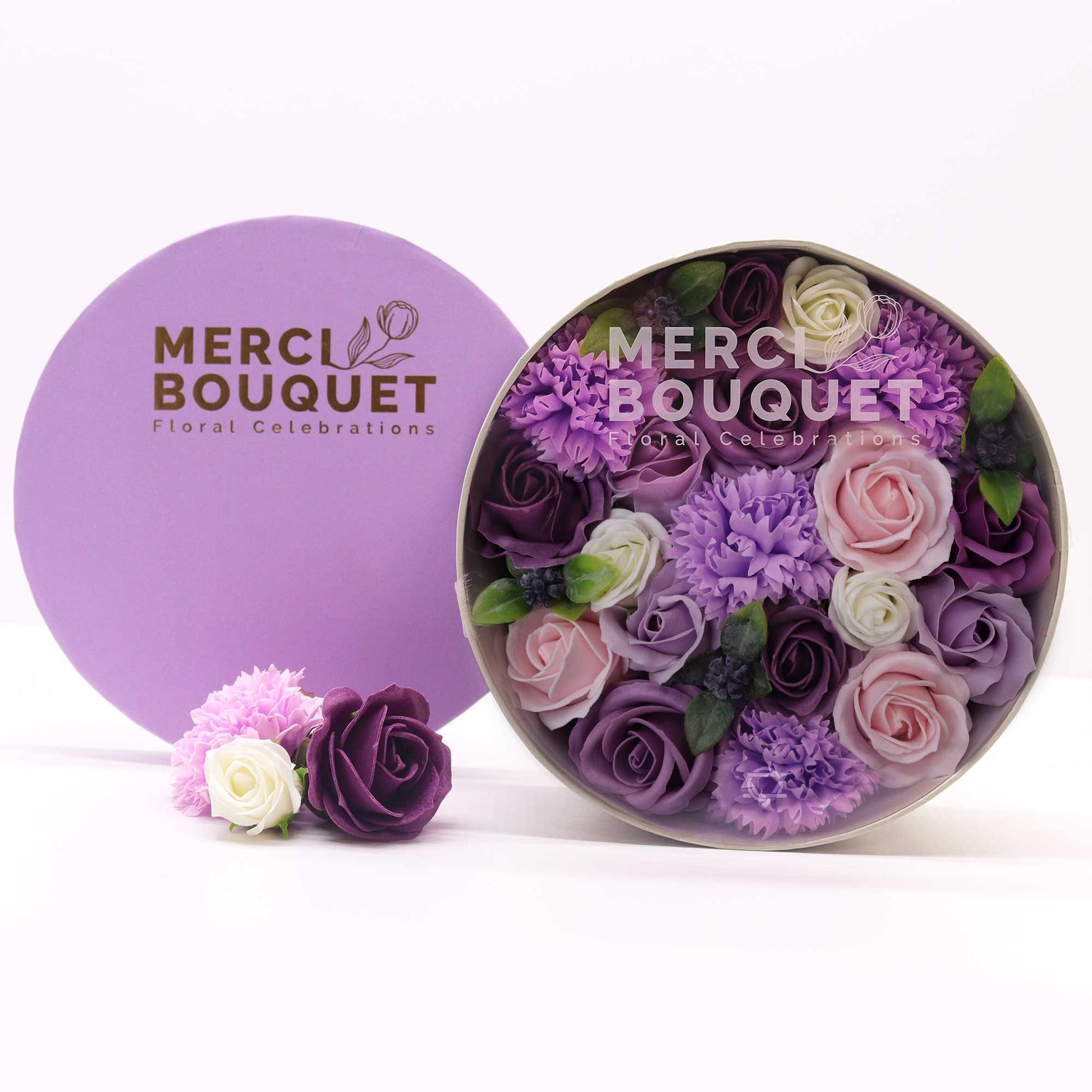 Lavender Roses & Carnation Soap Flowers Gift Box - Coal Harbour