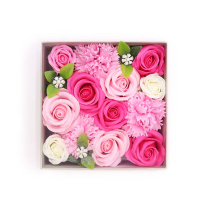 Pink Roses & Carnation Soap Flowers Square Gift Box - Coal Harbour