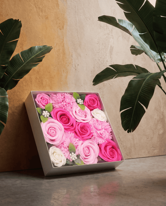 Pink Roses & Carnation Soap Flowers Square Gift Box - Coal Harbour