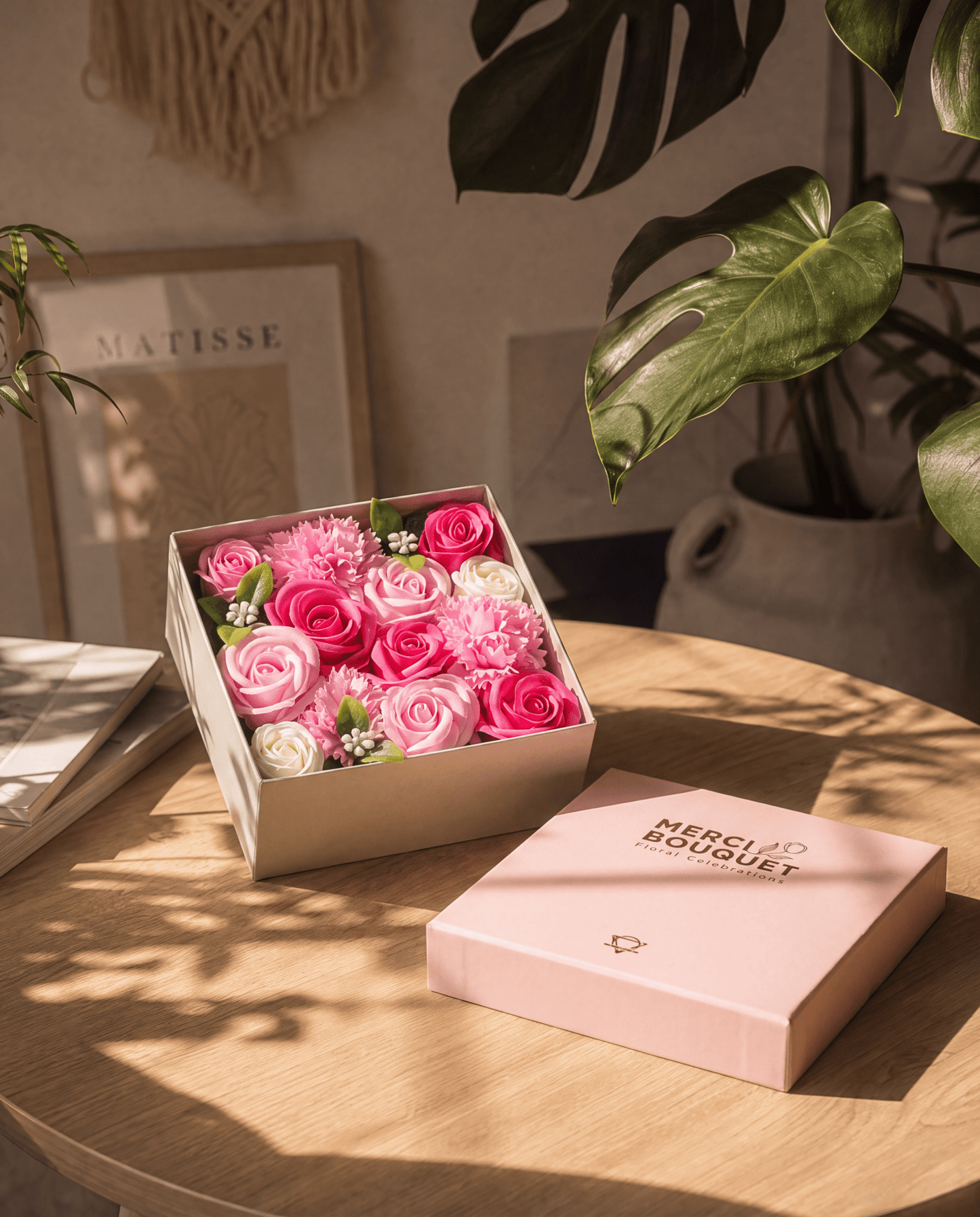 Pink Roses & Carnation Soap Flowers Square Gift Box - Coal Harbour