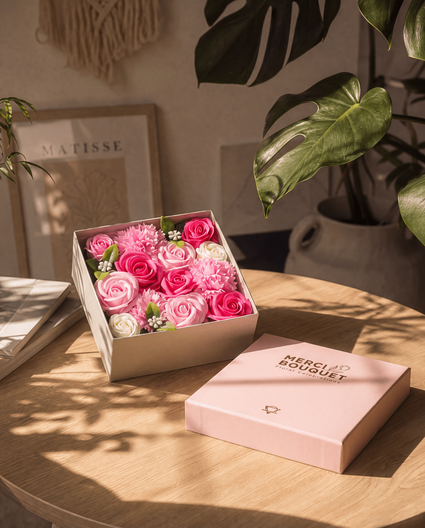 Pink Roses & Carnation Soap Flowers Square Gift Box - Coal Harbour
