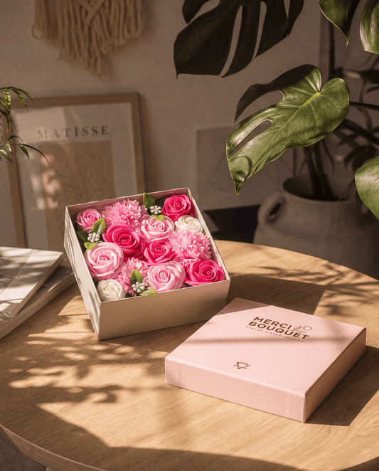 Pink Roses & Carnation Soap Flowers Square Gift Box - Coal Harbour