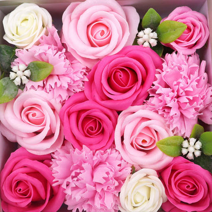 Pink Roses & Carnation Soap Flowers Square Gift Box - Coal Harbour