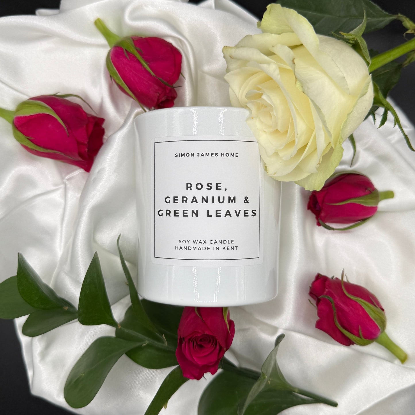 Rose, Geranium & Green Leaves Handmade Soy Wax Candle - Coal Harbour