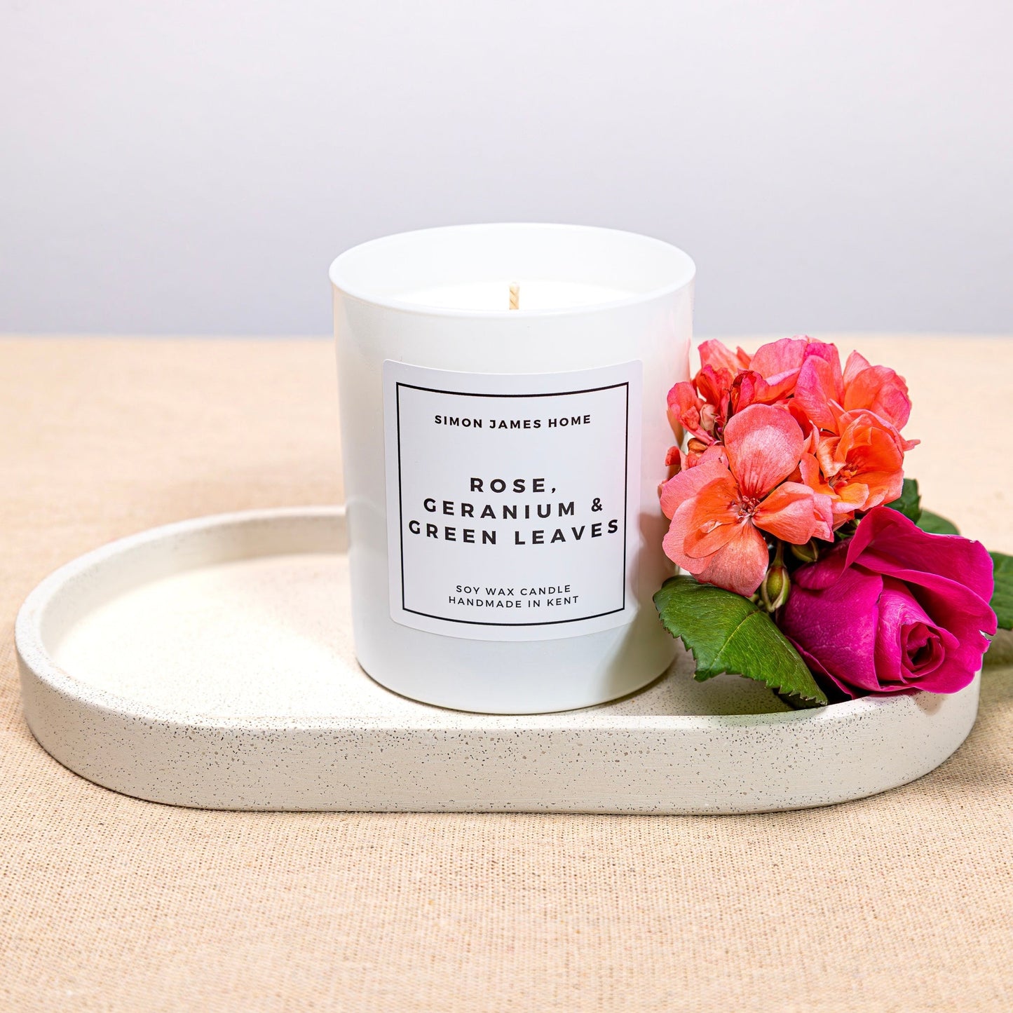 Rose, Geranium & Green Leaves Handmade Soy Wax Candle - Coal Harbour