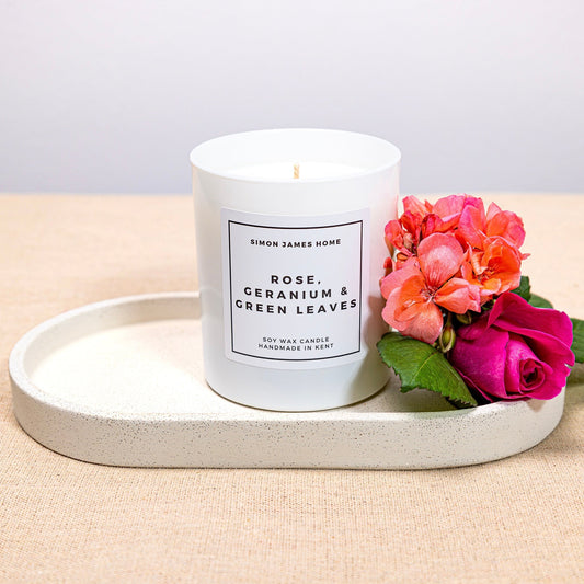 Rose, Geranium & Green Leaves Handmade Soy Wax Candle - Coal Harbour