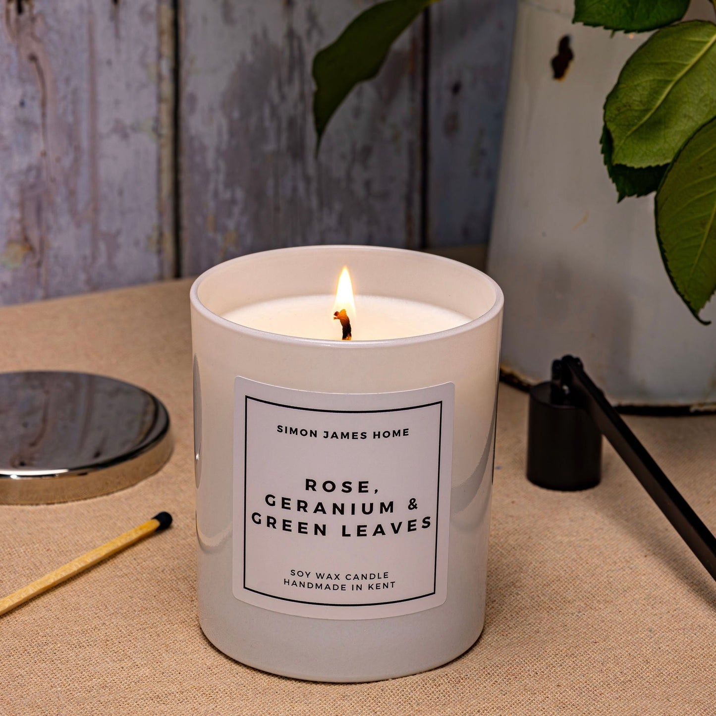 Rose, Geranium & Green Leaves Handmade Soy Wax Candle - Coal Harbour