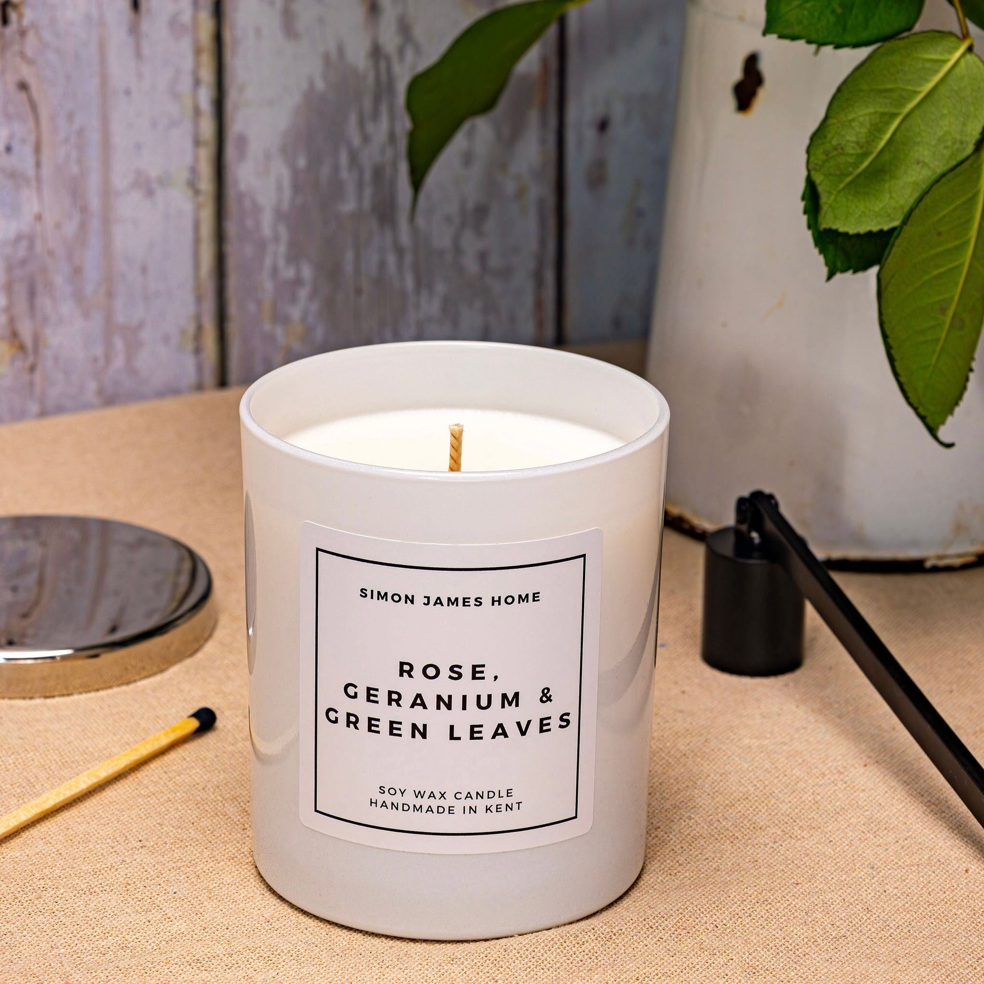 Rose, Geranium & Green Leaves Handmade Soy Wax Candle - Coal Harbour