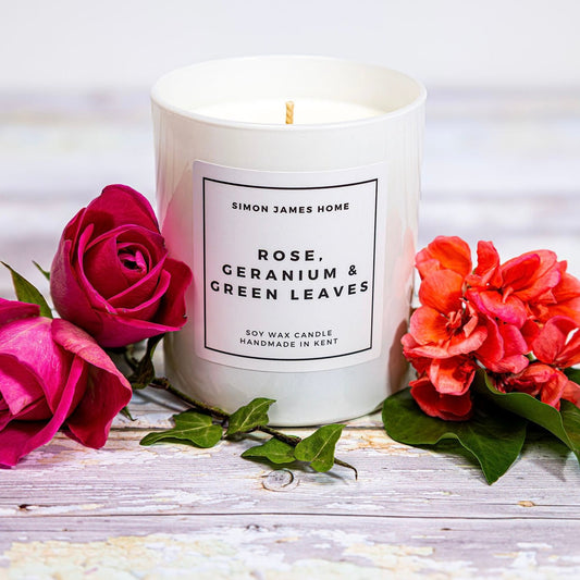 Rose, Geranium & Green Leaves Handmade Soy Wax Candle - Coal Harbour