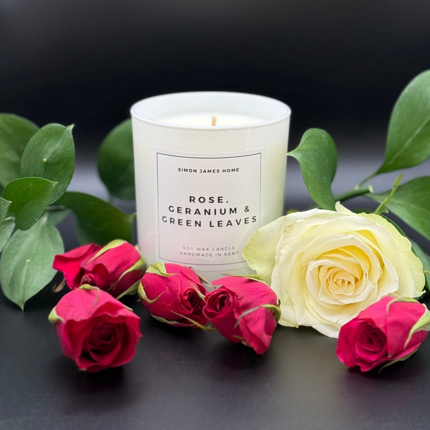 Rose, Geranium & Green Leaves Handmade Soy Wax Candle - Coal Harbour