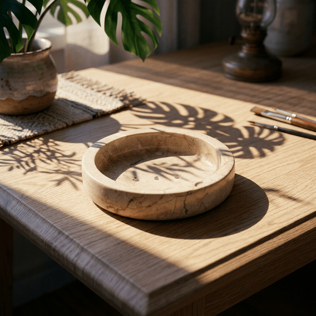 Round Honey Marble Flat Soap Dish - Coal Harbour