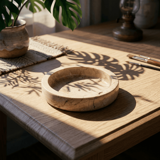 Round Honey Marble Flat Soap Dish - Coal Harbour