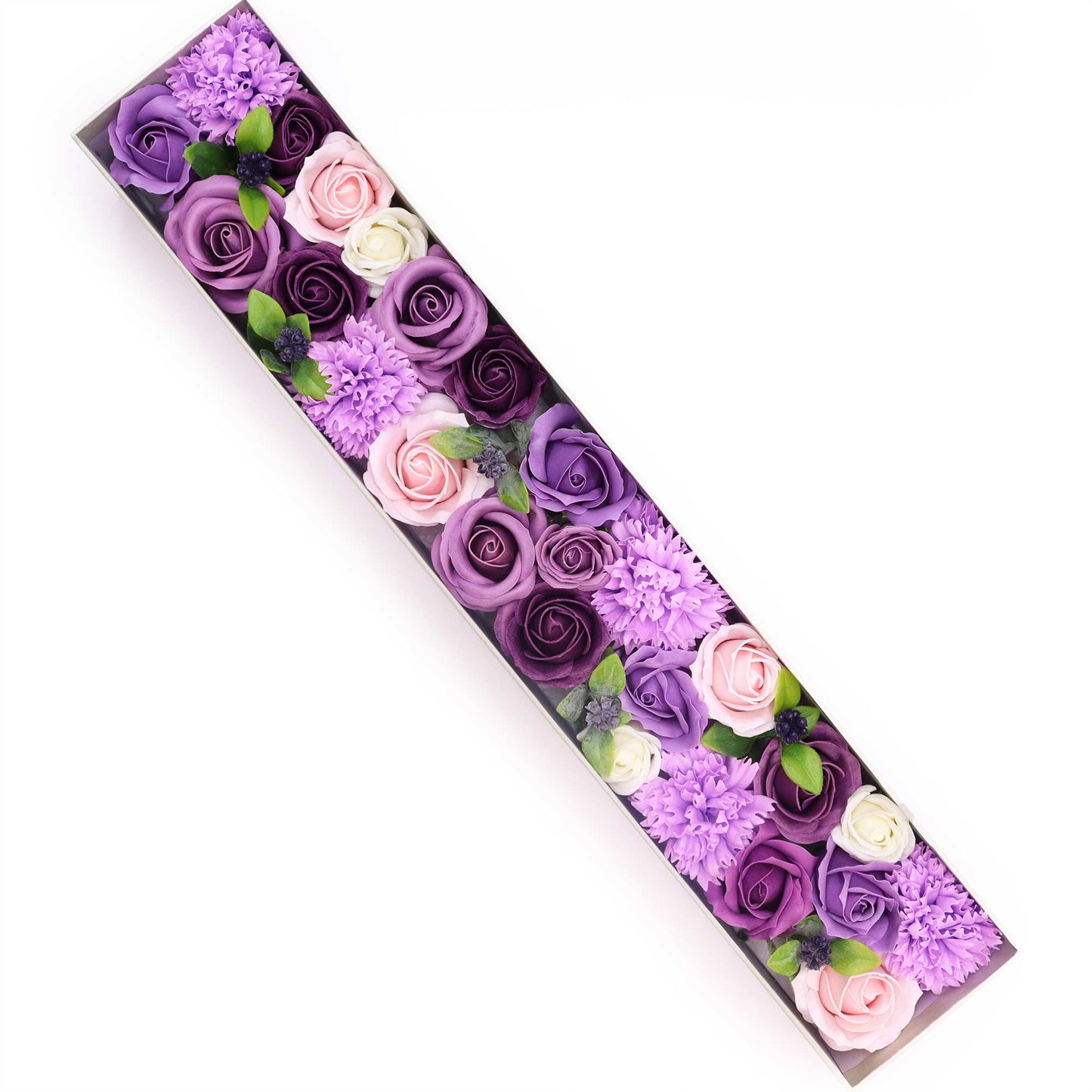 Extra Long Lavender Roses & Carnation Soap Flowers Gift Box