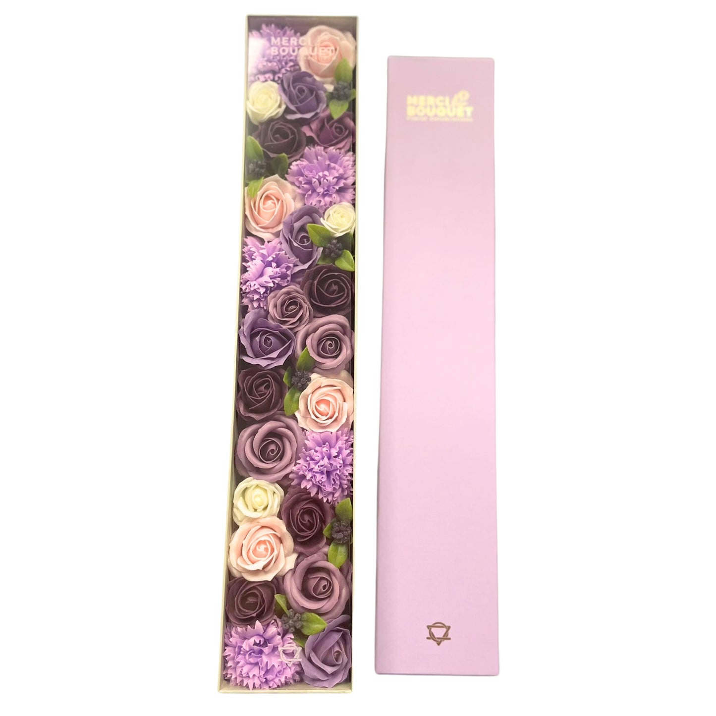 Extra Long Lavender Roses & Carnation Soap Flowers Gift Box