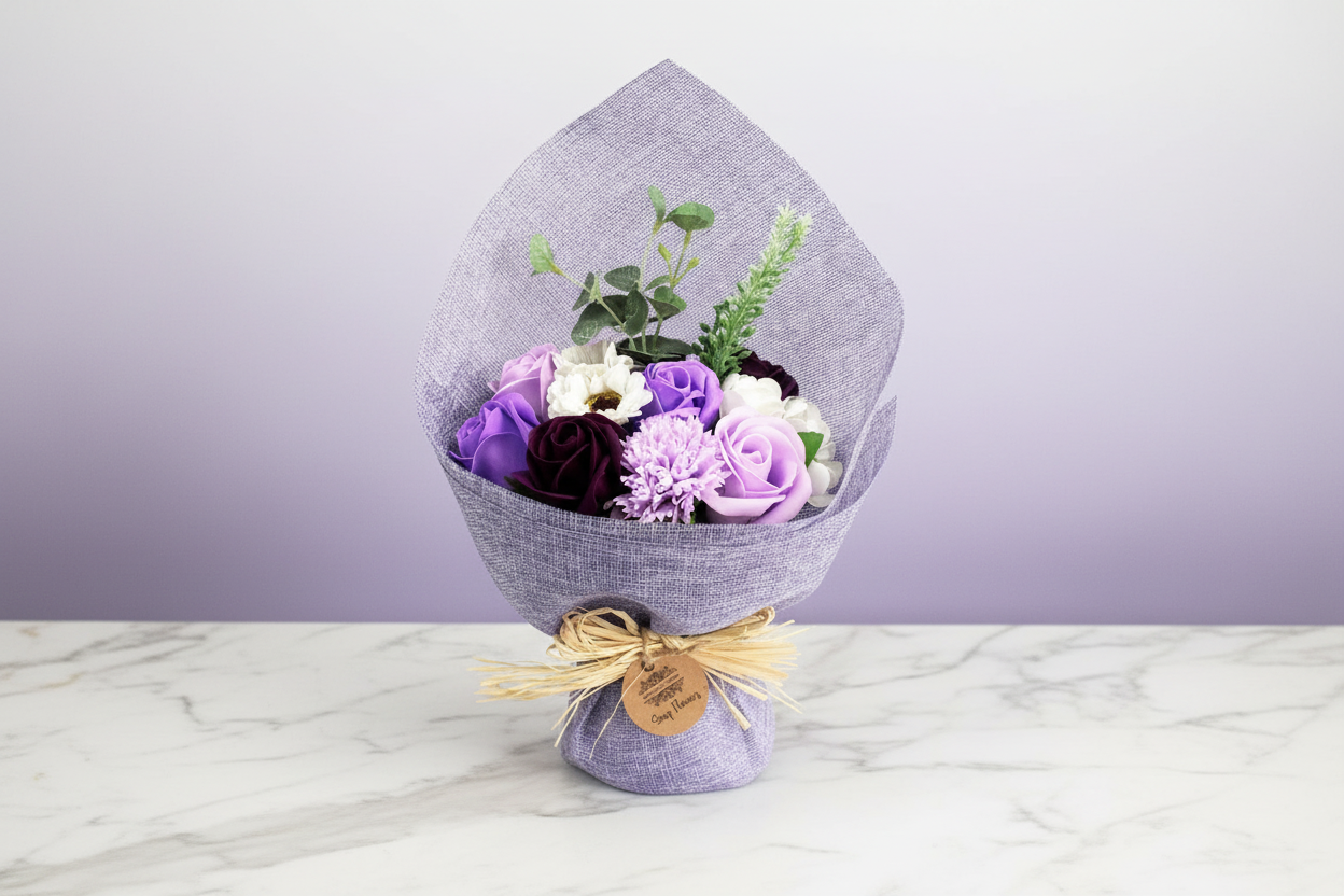 Soap Flower Bouquet in Purple