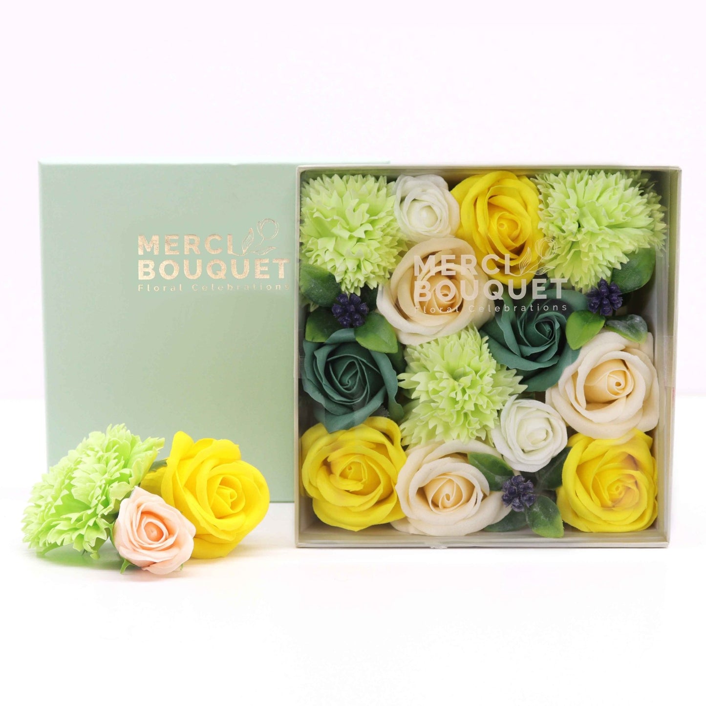 Spring Roses & Carnation Soap Flowers Square Gift Box - Coal Harbour