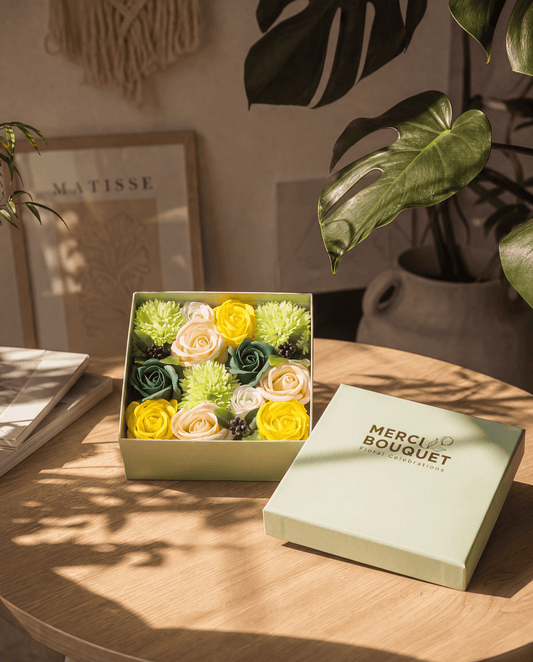 Spring Roses & Carnation Soap Flowers Square Gift Box - Coal Harbour