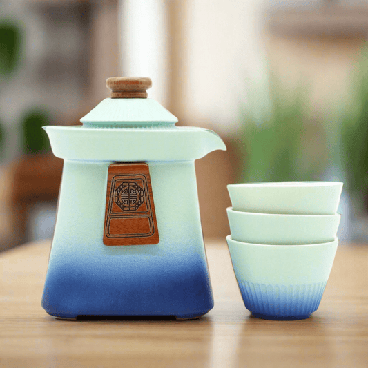 Temple Teapot Set & Three Cups - Blue Heaven - Coal Harbour