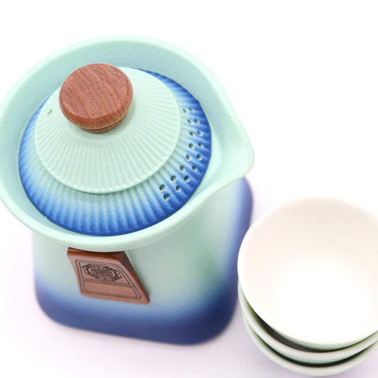 Temple Teapot Set & Three Cups - Blue Heaven - Coal Harbour