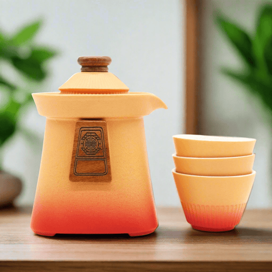 Temple Teapot Set & Three Cups - Orange Earth - Coal Harbour