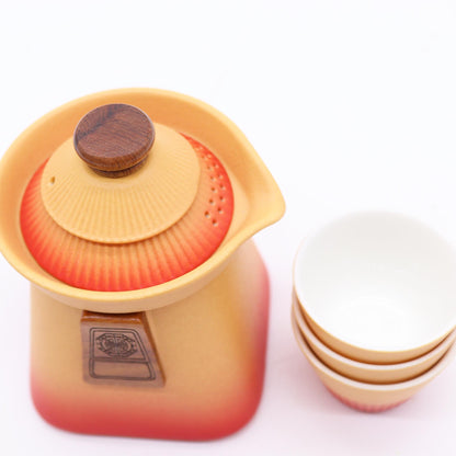 Temple Teapot Set & Three Cups - Orange Earth - Coal Harbour
