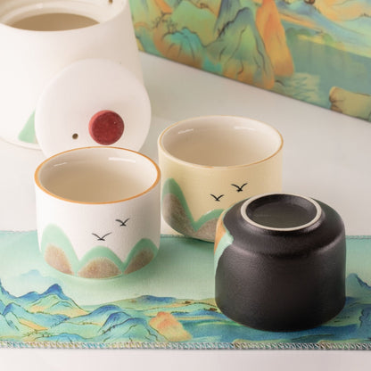 Thousand Miles - Tea Set - Four Cups - Ceremonial Cloth & Bamboo Grip - Coal Harbour